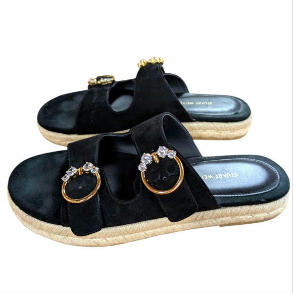 Stuart Weitzman Crystal Ring Espadrille Flats Black Size 38.5 - Picture 11 of 11